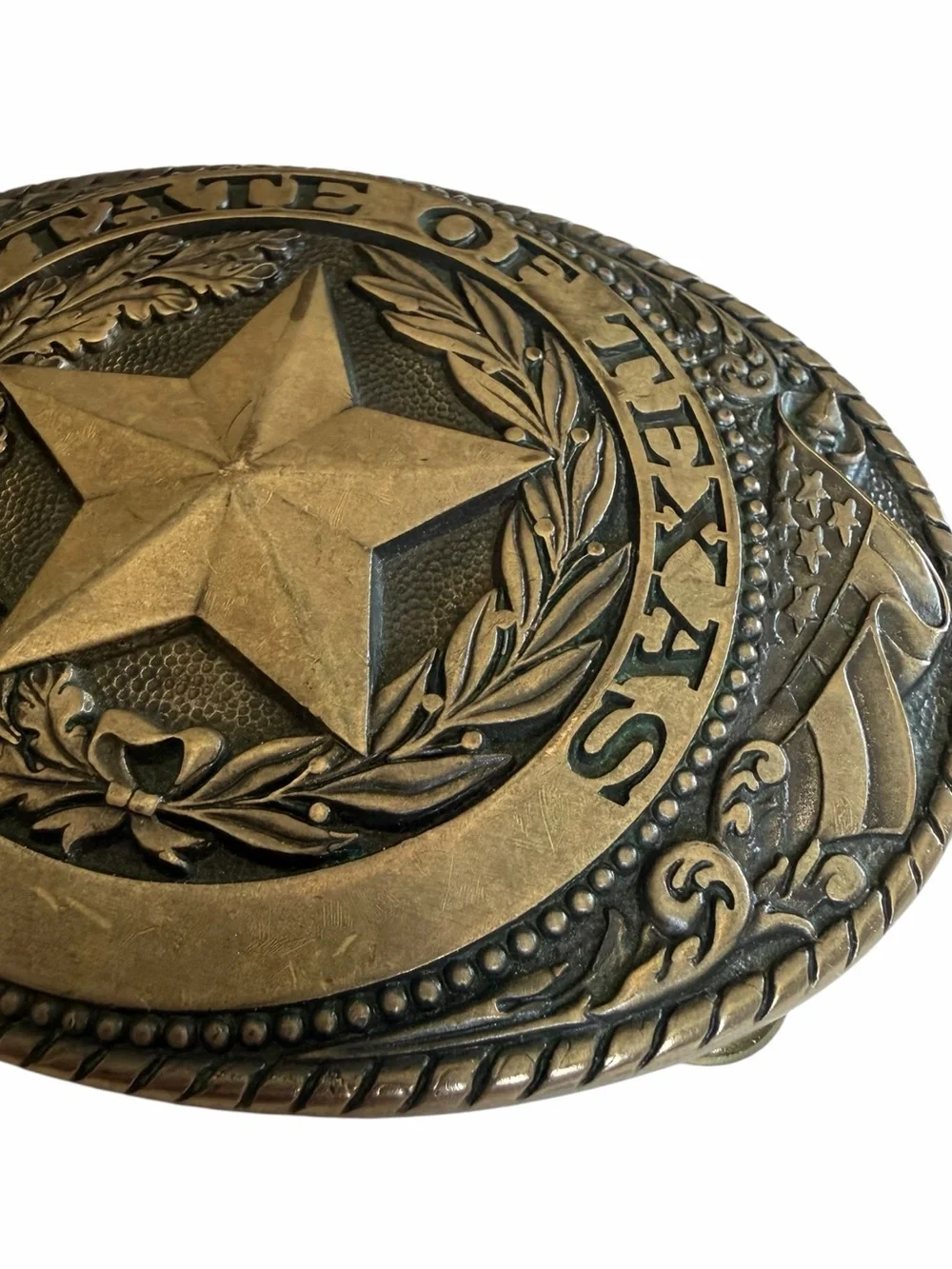 Vintage Tony Lama State If Texas Brass Belt Buckle Lone Star Western